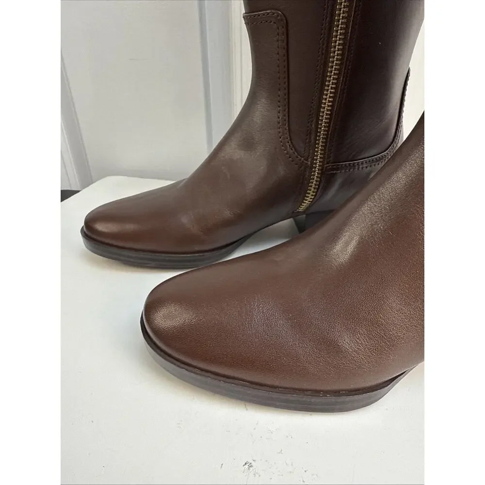 Michael Kors Harland Knee High Riding Boots Brown Leather 5M‎ Wide Calf NWB